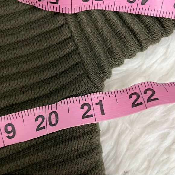 SANDRO Olive Green Ribbed Knit Lambskin Leather Sleeve Pullover Sweater sz 3 - Picture 7 of 10